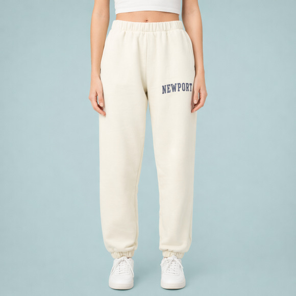 John Galt Pants - John Galt One Size Ivory Cream Newport Pull On Ankle Length Cotton Sweatpants